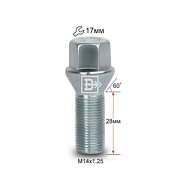 Болт M14x1.25 S28 H17 Zn конус Вектор 077110 Z